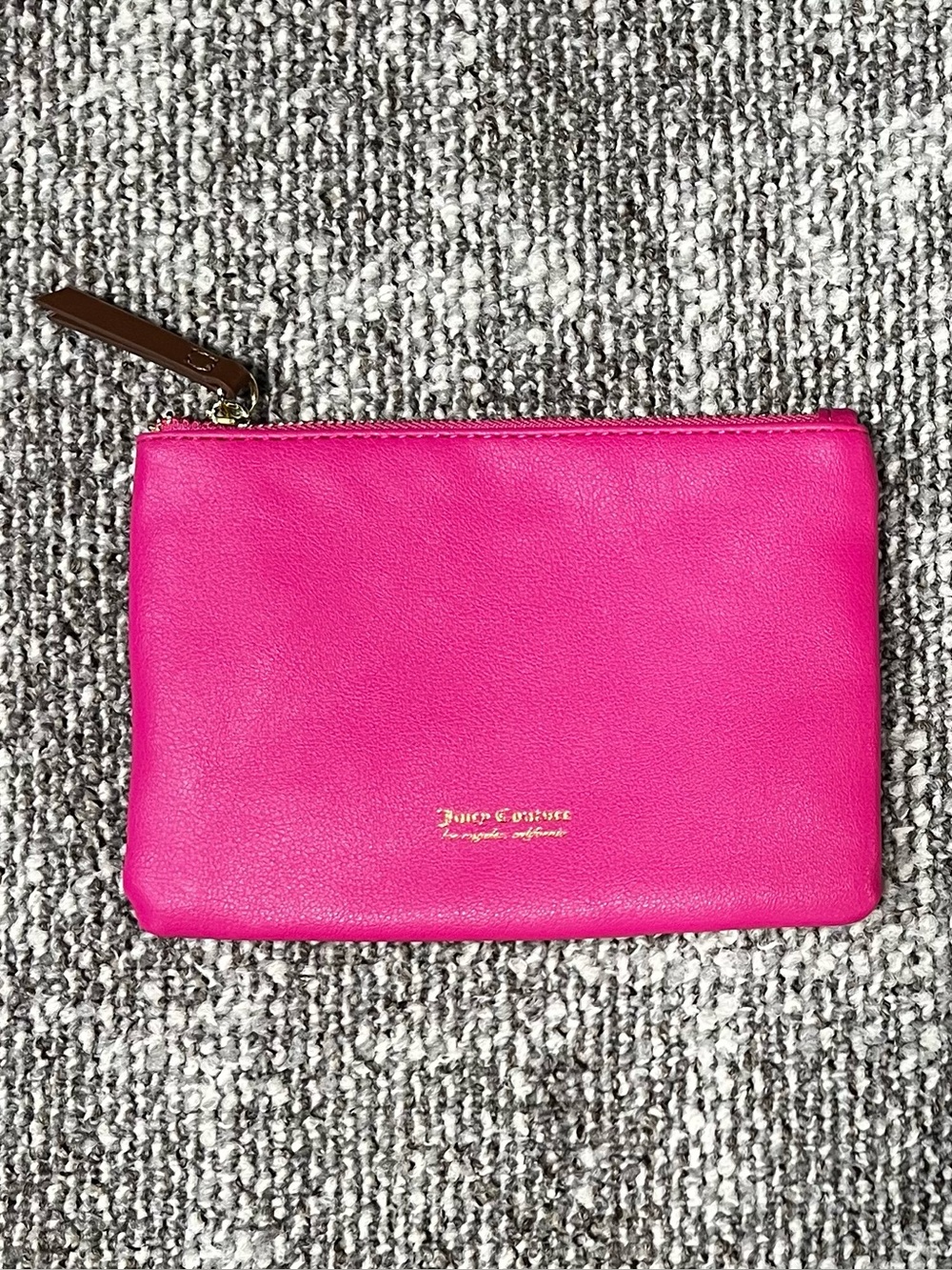 Juicy Couture Hot Pink Mini Wristlet / Cosmetic Pouch with Gold Logo
